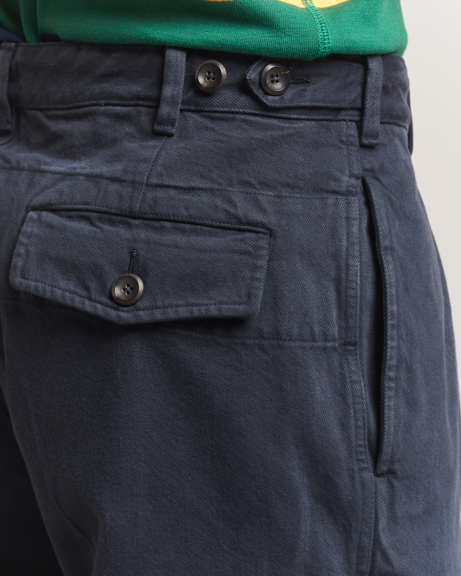 Men | Trousers | Drake's | MKI Heavy Cotton Twill Trousers Navy