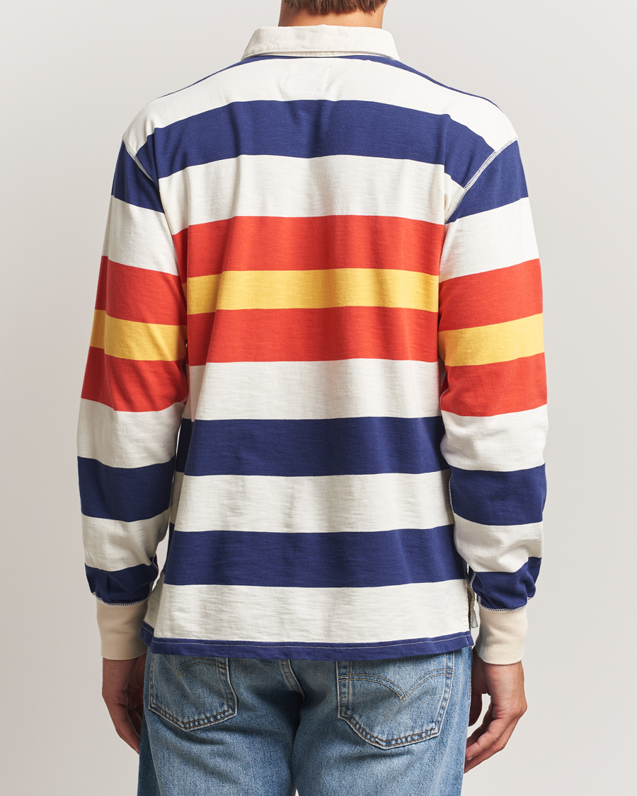 Men | Sweaters & Knitwear | Drake's | Striped Flame Rugby Shirt White/Navy/Red