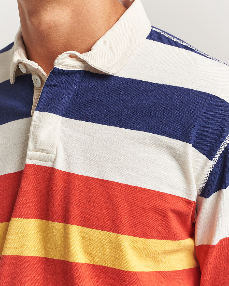 Men | Sweaters & Knitwear | Drake's | Striped Flame Rugby Shirt White/Navy/Red