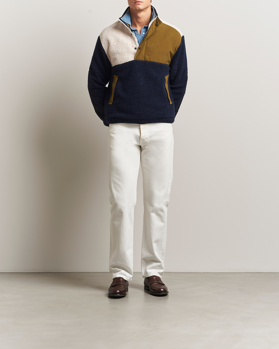 Drake's Colourblock Half-Zip Fleece Navy/Ecru/Yellow at CareOfCarl.com