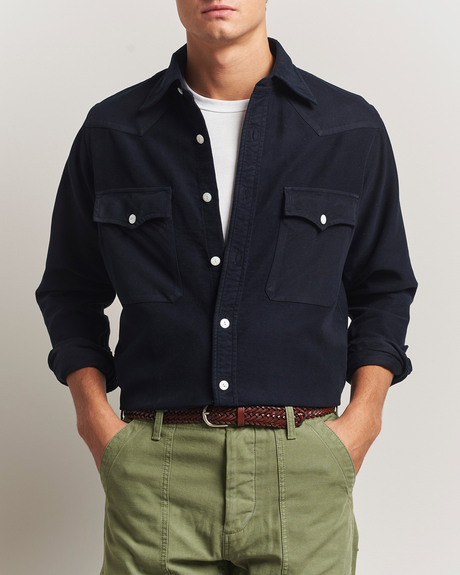 Drake's Moleskine Western Shirt Navy at CareOfCarl.com