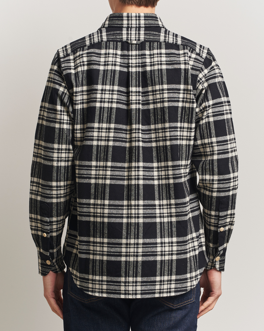 Men | Shirts | Drake's | Check Heavy Cotton Work Shirt Navy/White