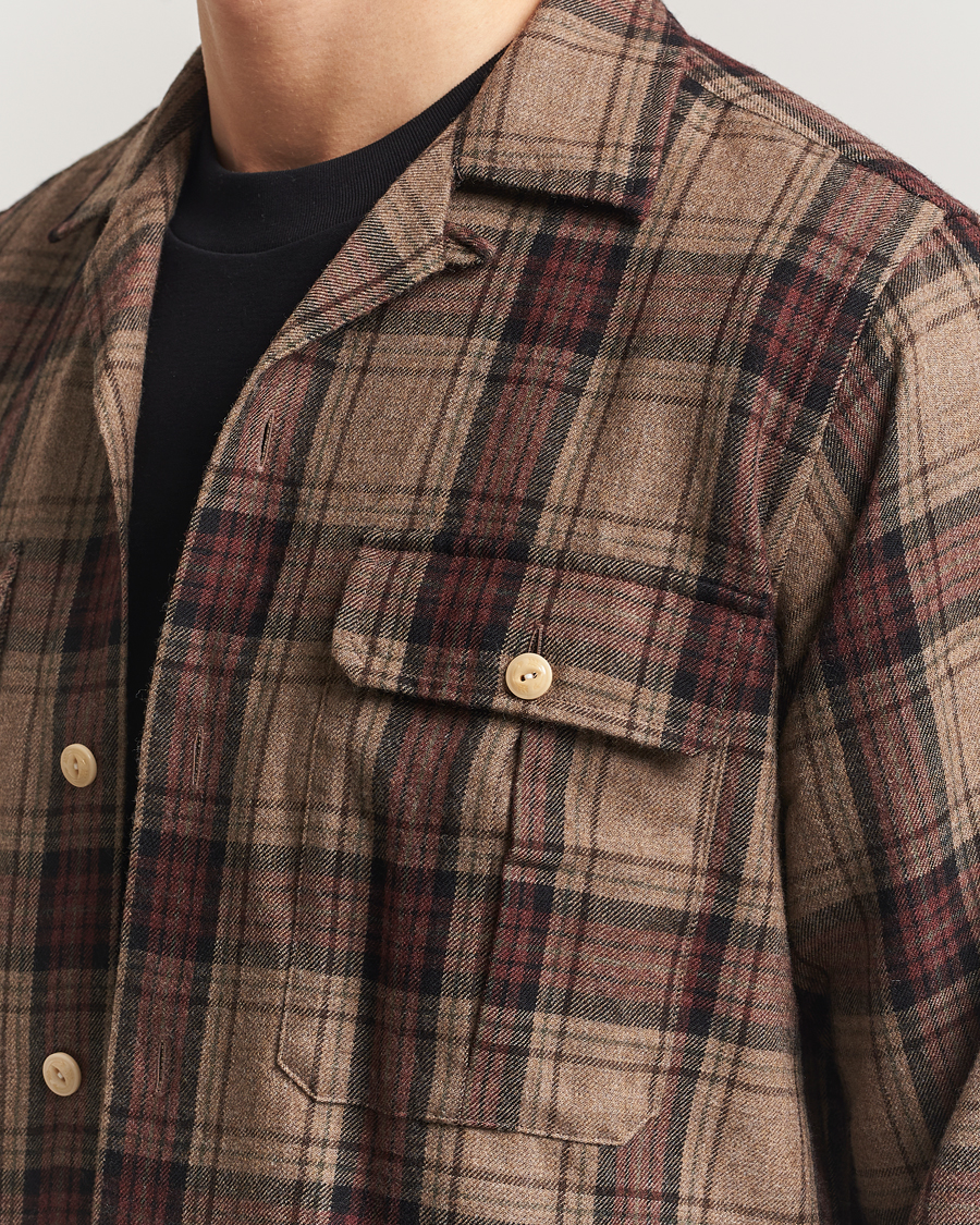 Men | Shirts | Drake's | Wool Camp Collar Work Shirt Brown