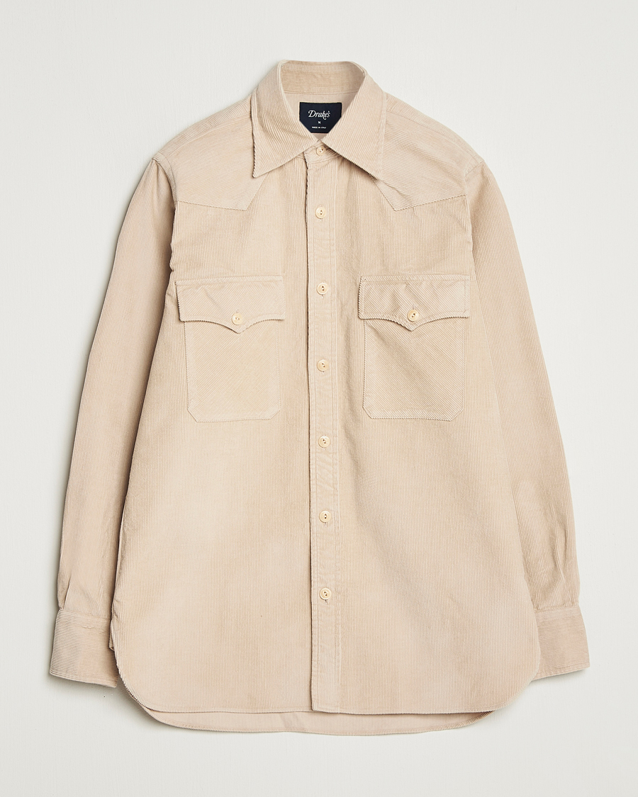 Men | Shirts | Drake's | Fine Corduroy Work Shirt Ecru