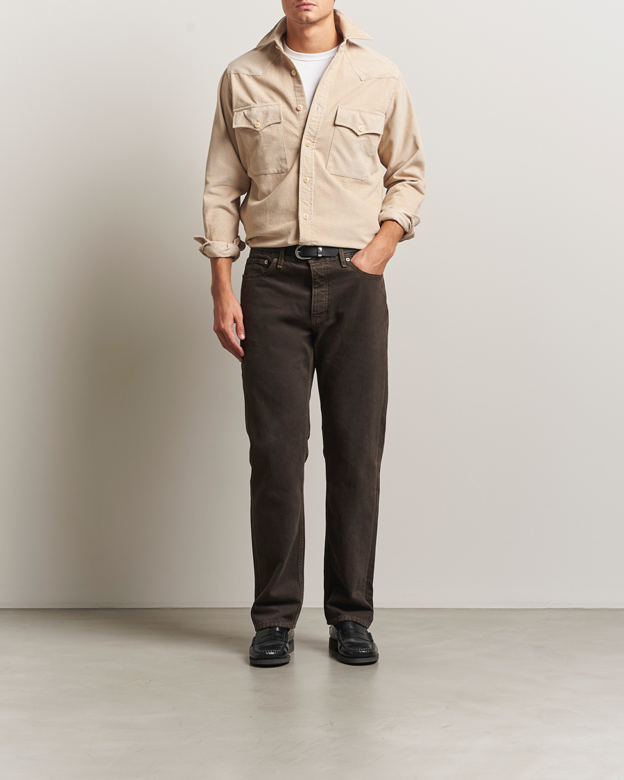Men | Shirts | Drake's | Fine Corduroy Work Shirt Ecru