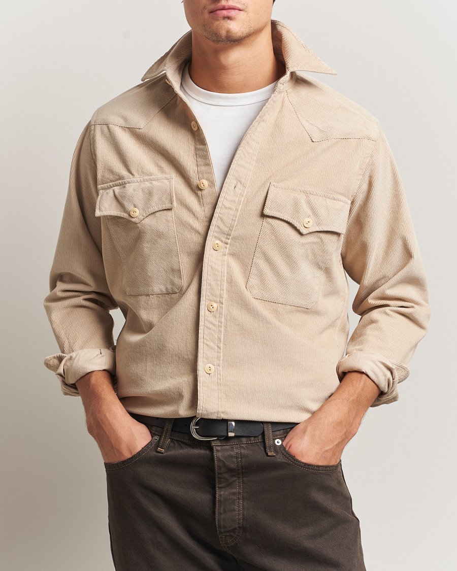 Men | Shirts | Drake's | Fine Corduroy Work Shirt Ecru