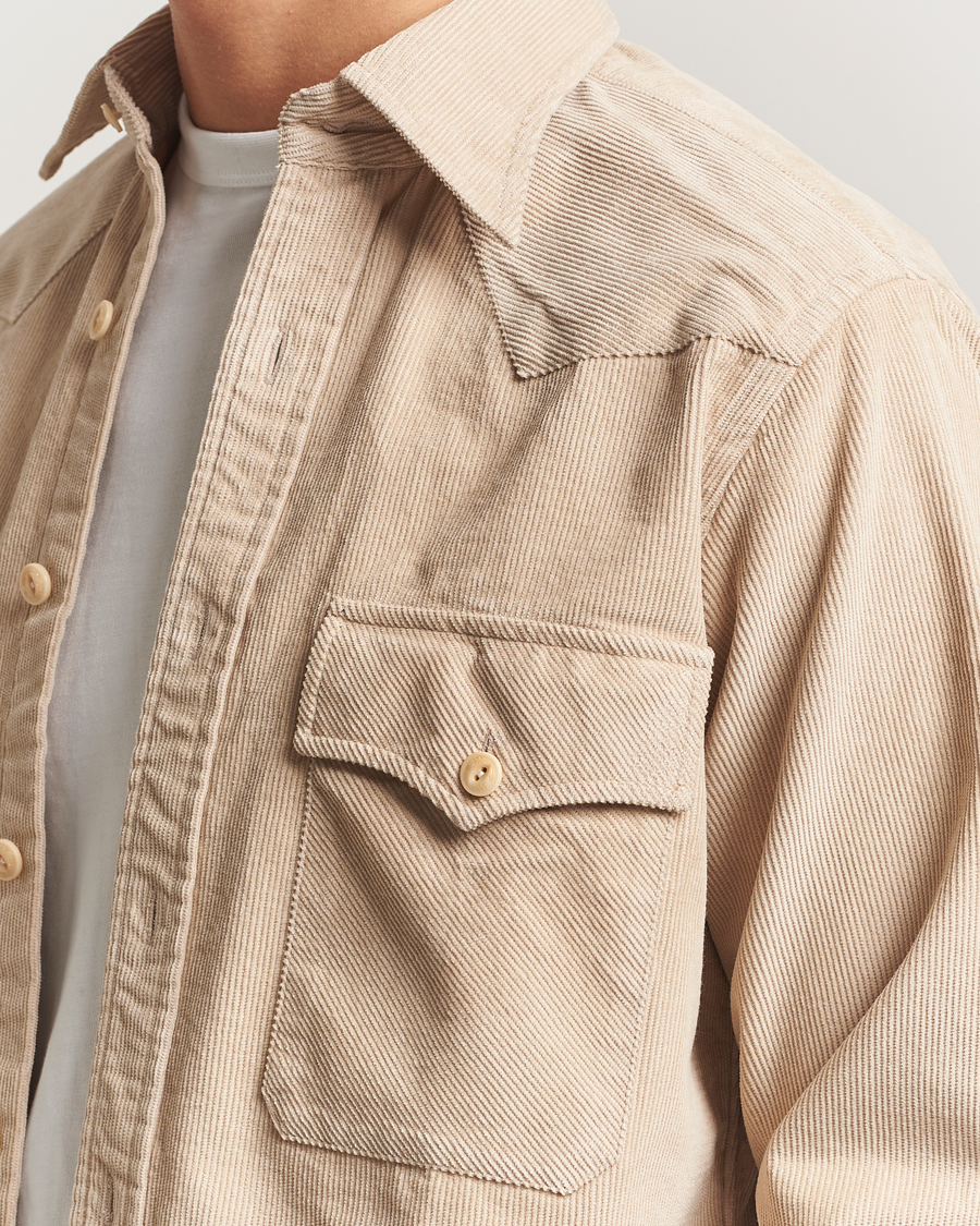 Men | Shirts | Drake's | Fine Corduroy Work Shirt Ecru