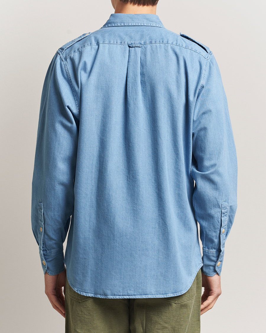 Men | Shirts | Drake's | Denim Epaulette Shirt Blue