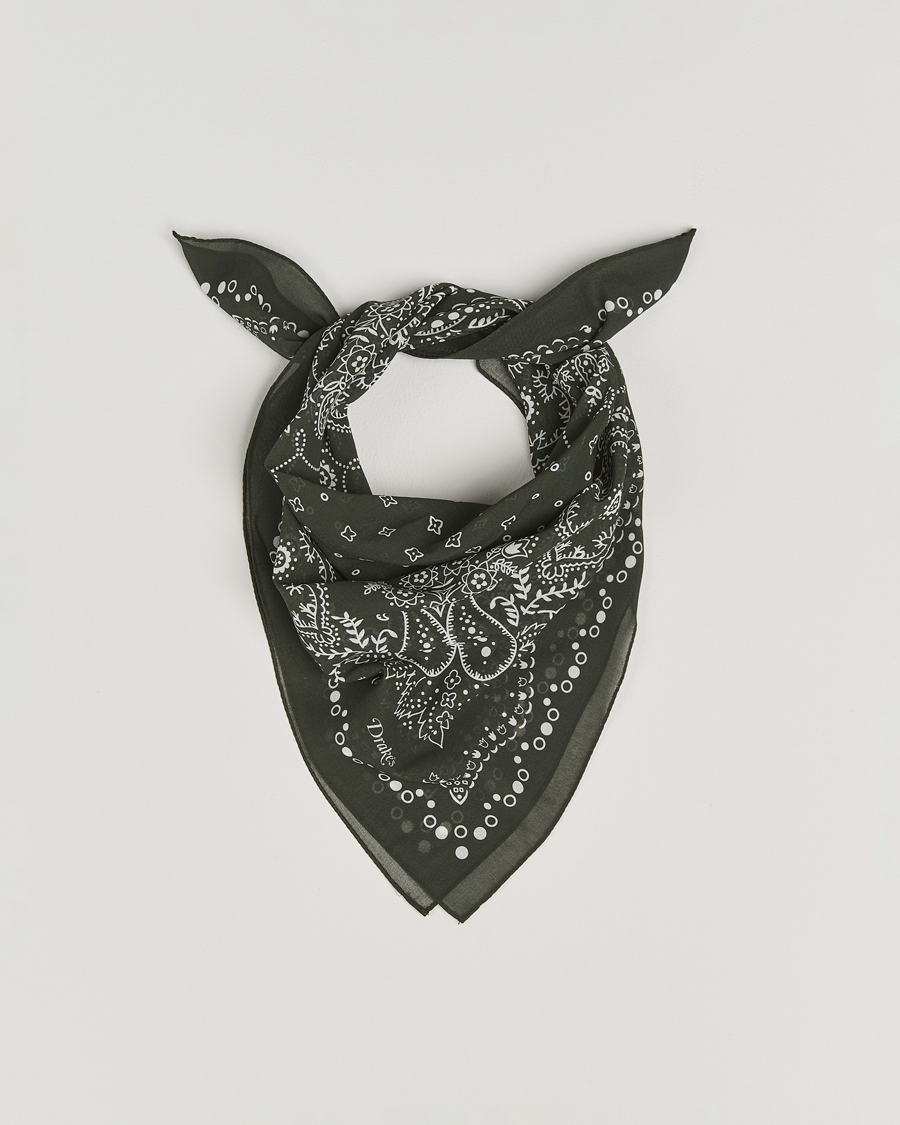 Men | Dress Scarves | Drake's | Paisley Bandana Dark Green