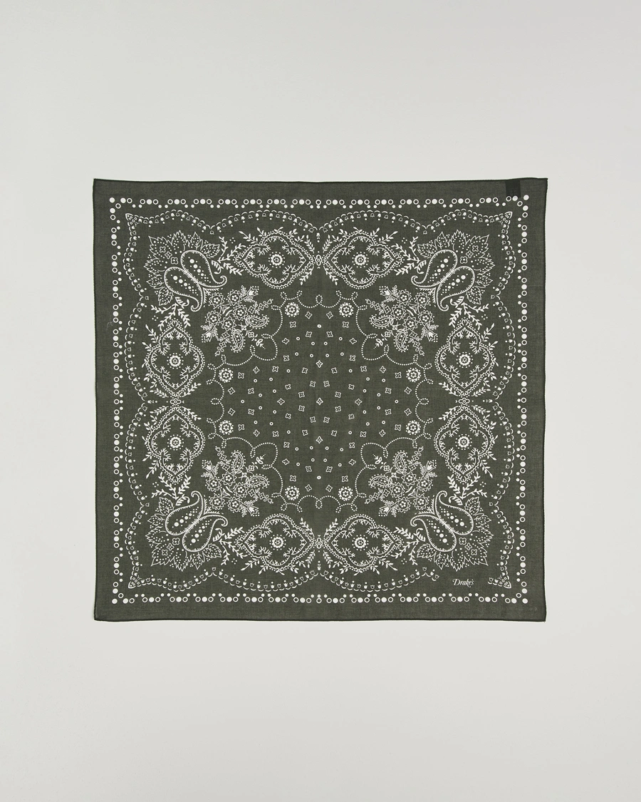 Men | Dress Scarves | Drake's | Paisley Bandana Dark Green