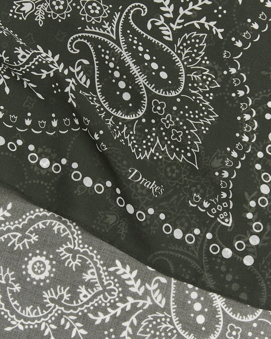 Men | Dress Scarves | Drake's | Paisley Bandana Dark Green