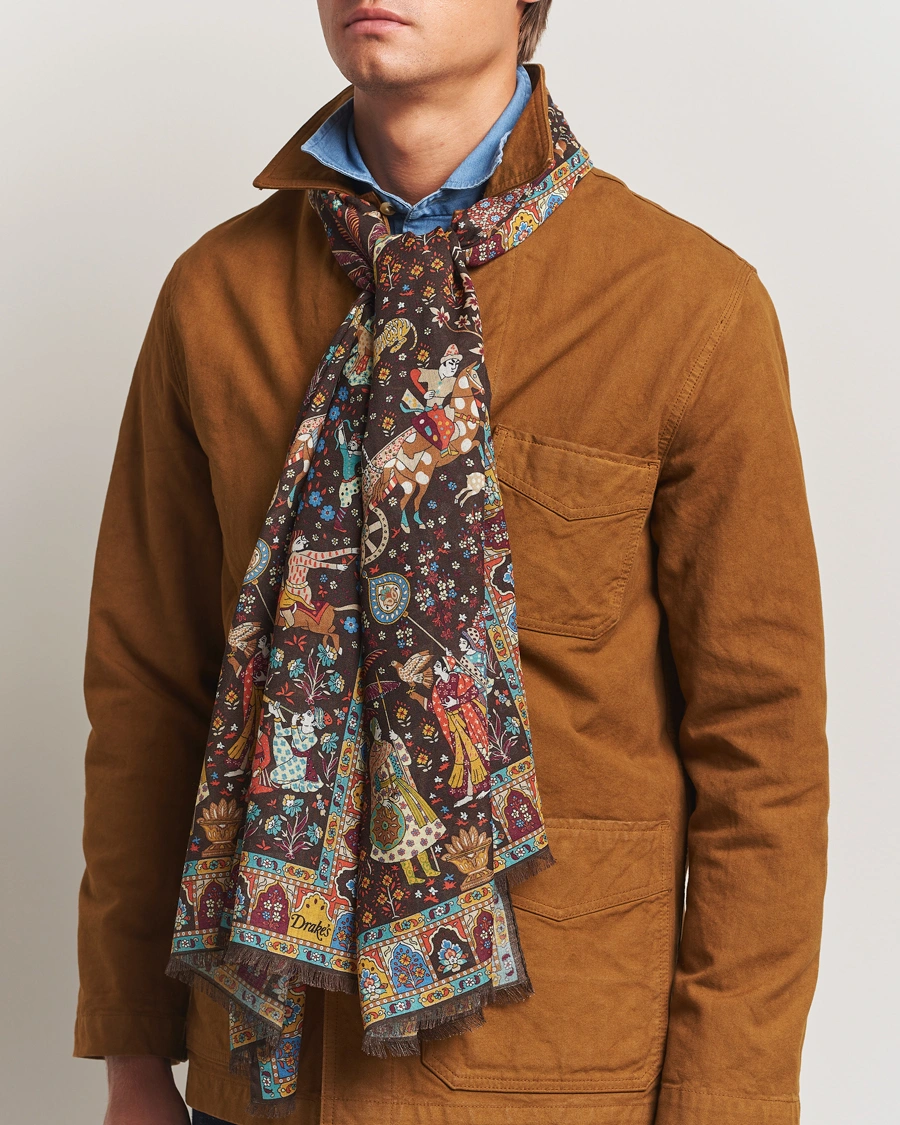 Men | Drake's Mogul Garden Scarf Brown | Drake's | Mogul Garden Scarf Brown
