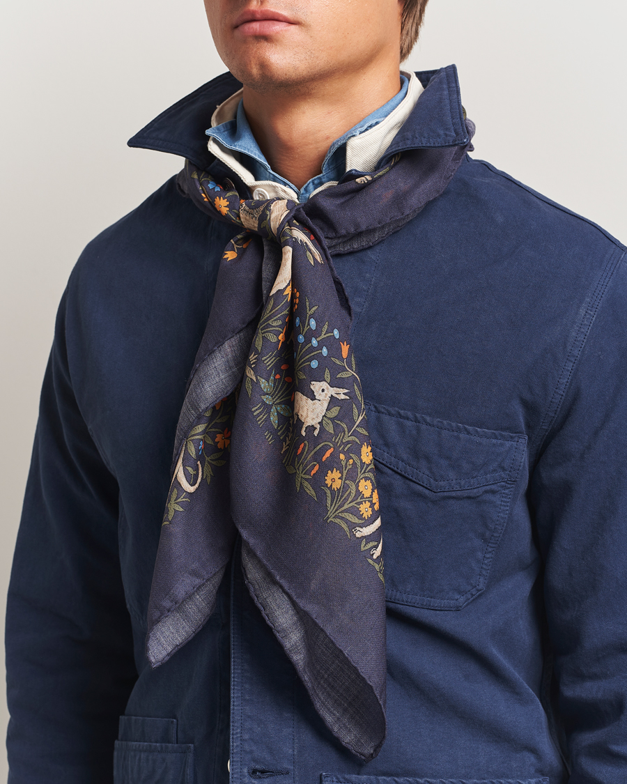 Men | Dress Scarves | Drake's | Unicorn Garden Wool/Silk Scarf Navy