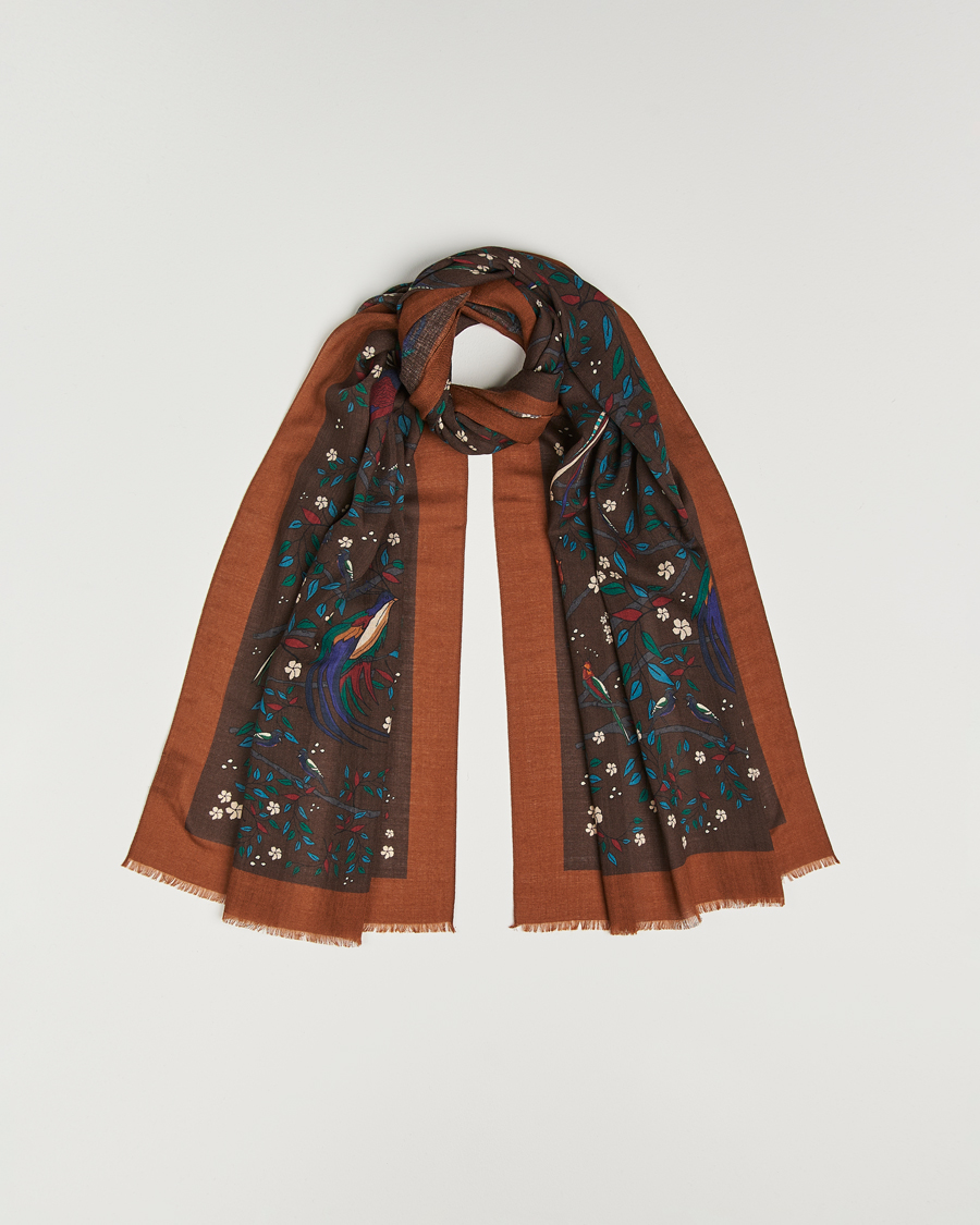 Drake's Birds Of Paradise Print Scarf Brown at CareOfCarl.com