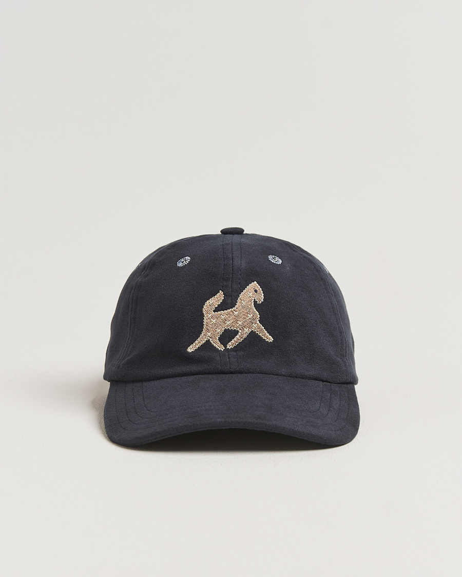 Men | Drake's Horse Applique Moleskin Baseball Cap Navy | Drake's | Horse Applique Moleskin Baseball Cap Navy