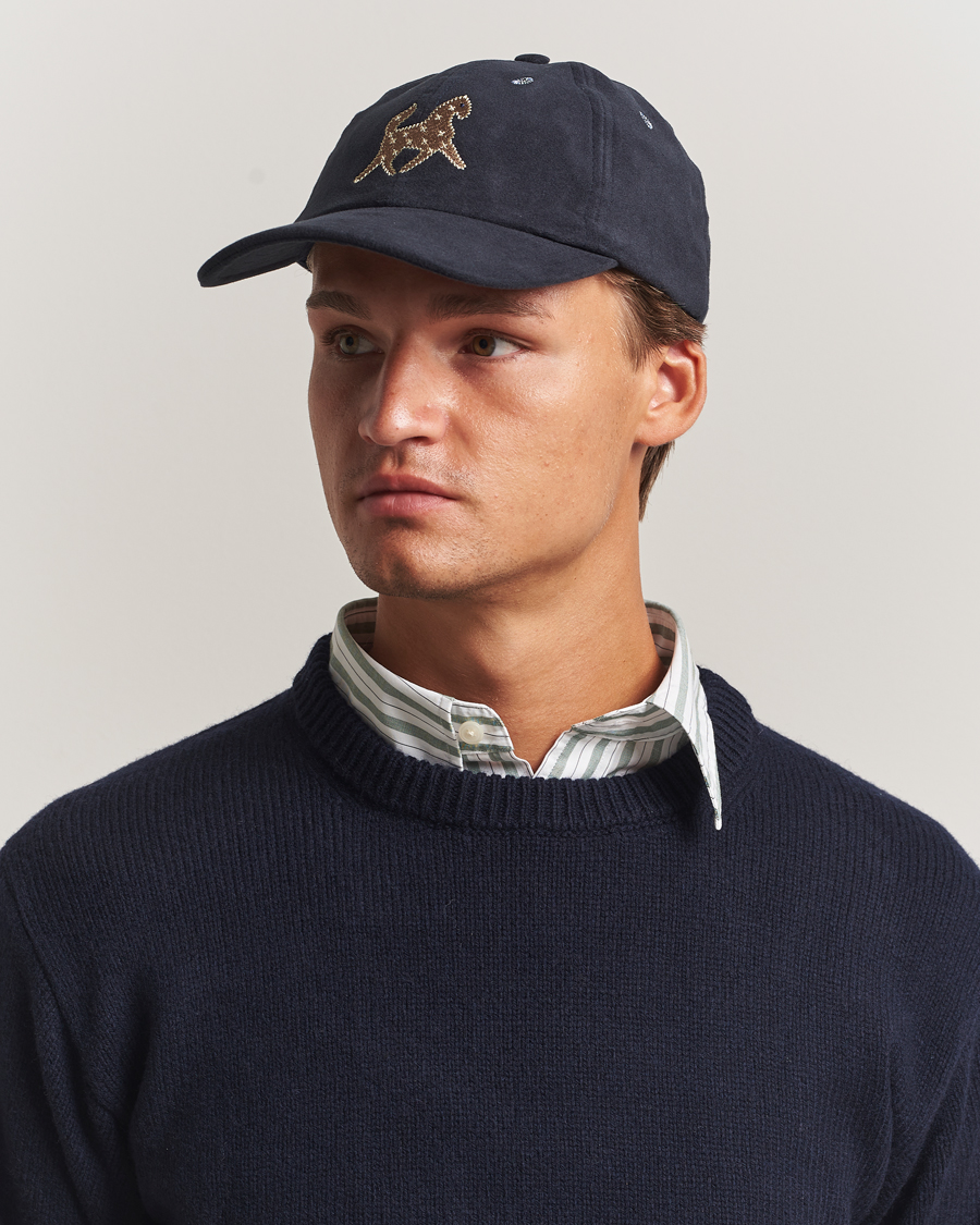 Men | Drake's Horse Applique Moleskin Baseball Cap Navy | Drake's | Horse Applique Moleskin Baseball Cap Navy