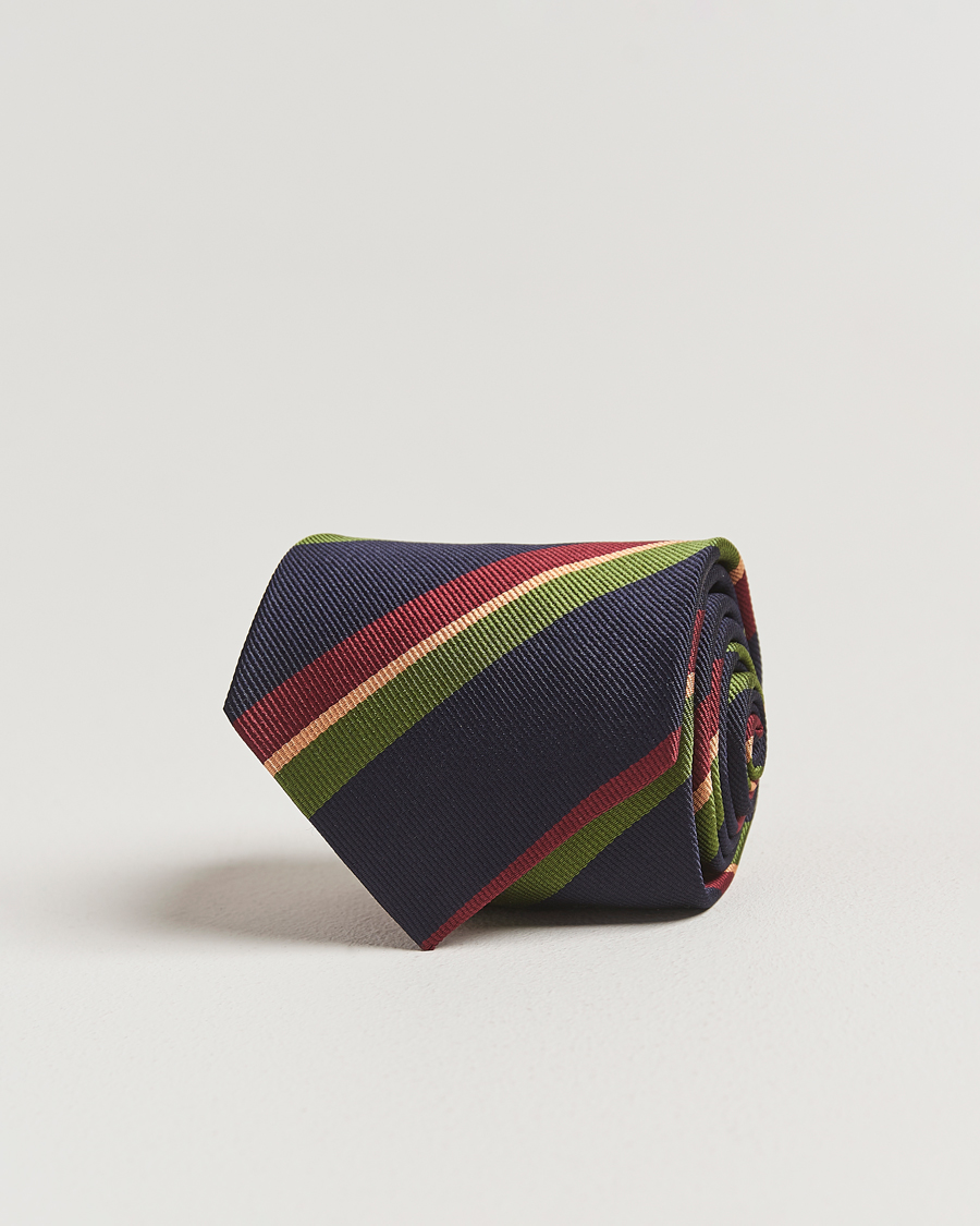 Men | Ties | Drake's | Sandwitch Stripe Reppe Silk Tie Navy