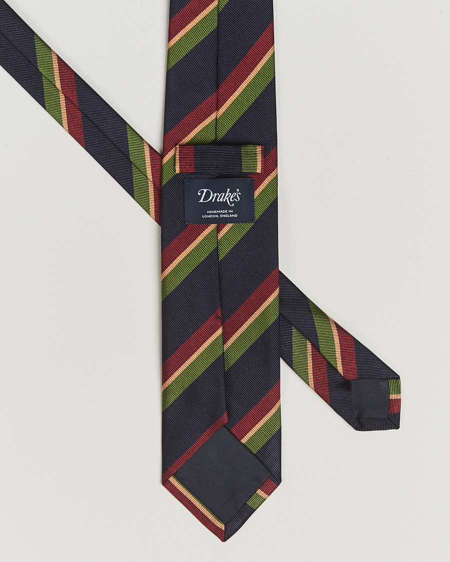 Men | Ties | Drake's | Sandwitch Stripe Reppe Silk Tie Navy