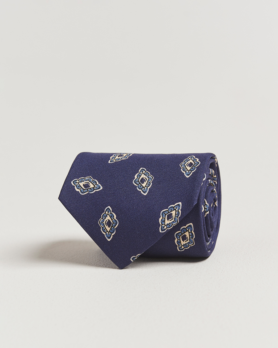 Men | Ties | Drake's | Diamond Petals Habotai Silk Tie Navy