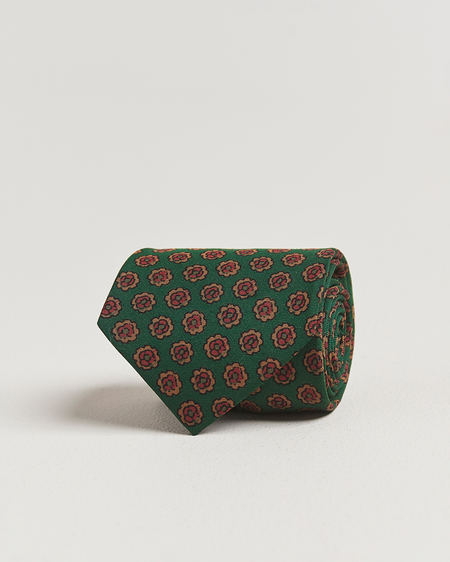 Men | Drake's Mini Florals Wool/Silk Tie Green | Drake's | Mini Florals Wool/Silk Tie Green