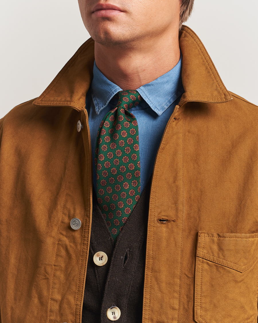 Men | Drake's Mini Florals Wool/Silk Tie Green | Drake's | Mini Florals Wool/Silk Tie Green