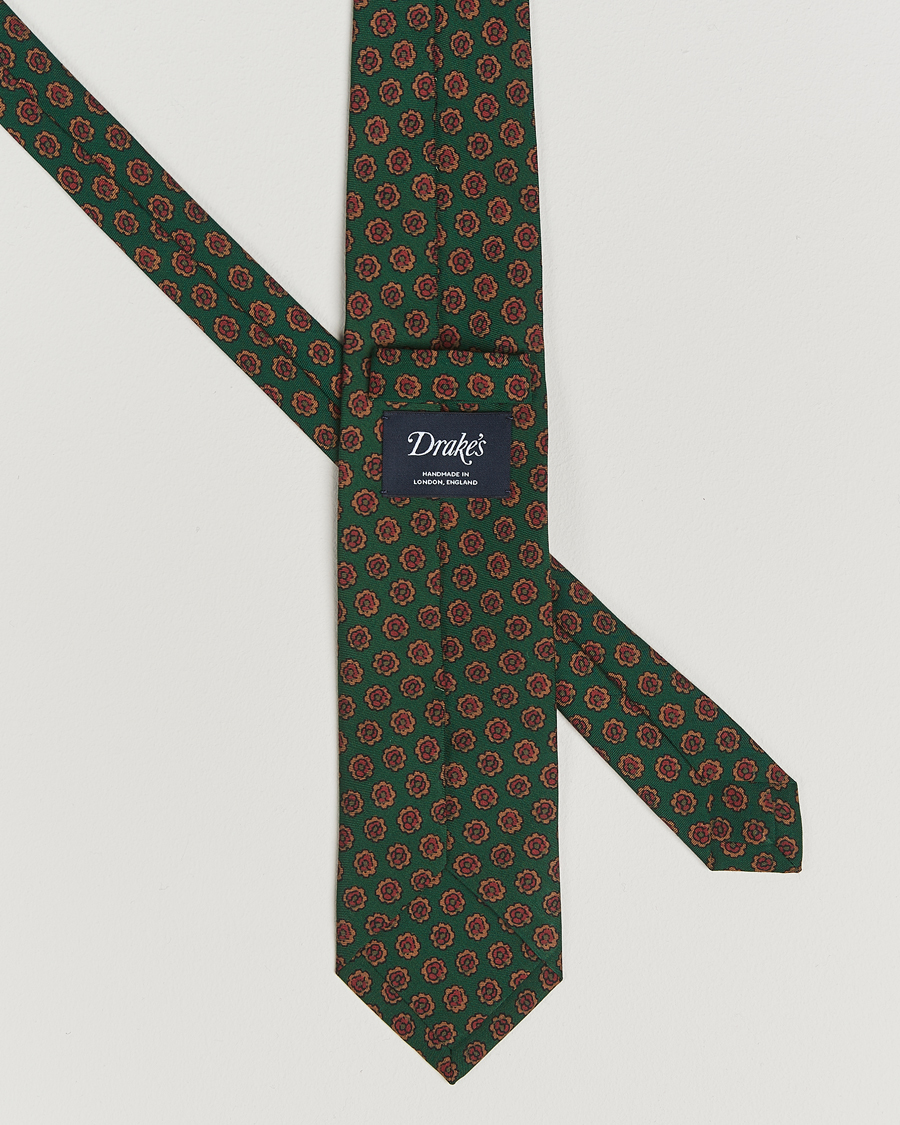 Men | Drake's Mini Florals Wool/Silk Tie Green | Drake's | Mini Florals Wool/Silk Tie Green
