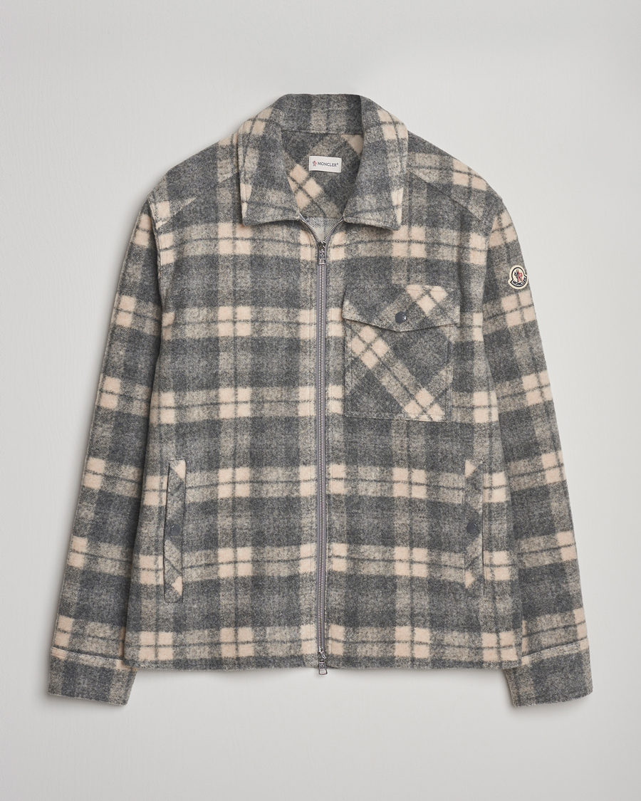 Moncler Wool Zip Overshirt Grey Check at CareOfCarl.com