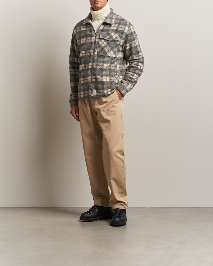 Moncler Wool Zip Overshirt Grey Check at CareOfCarl.com