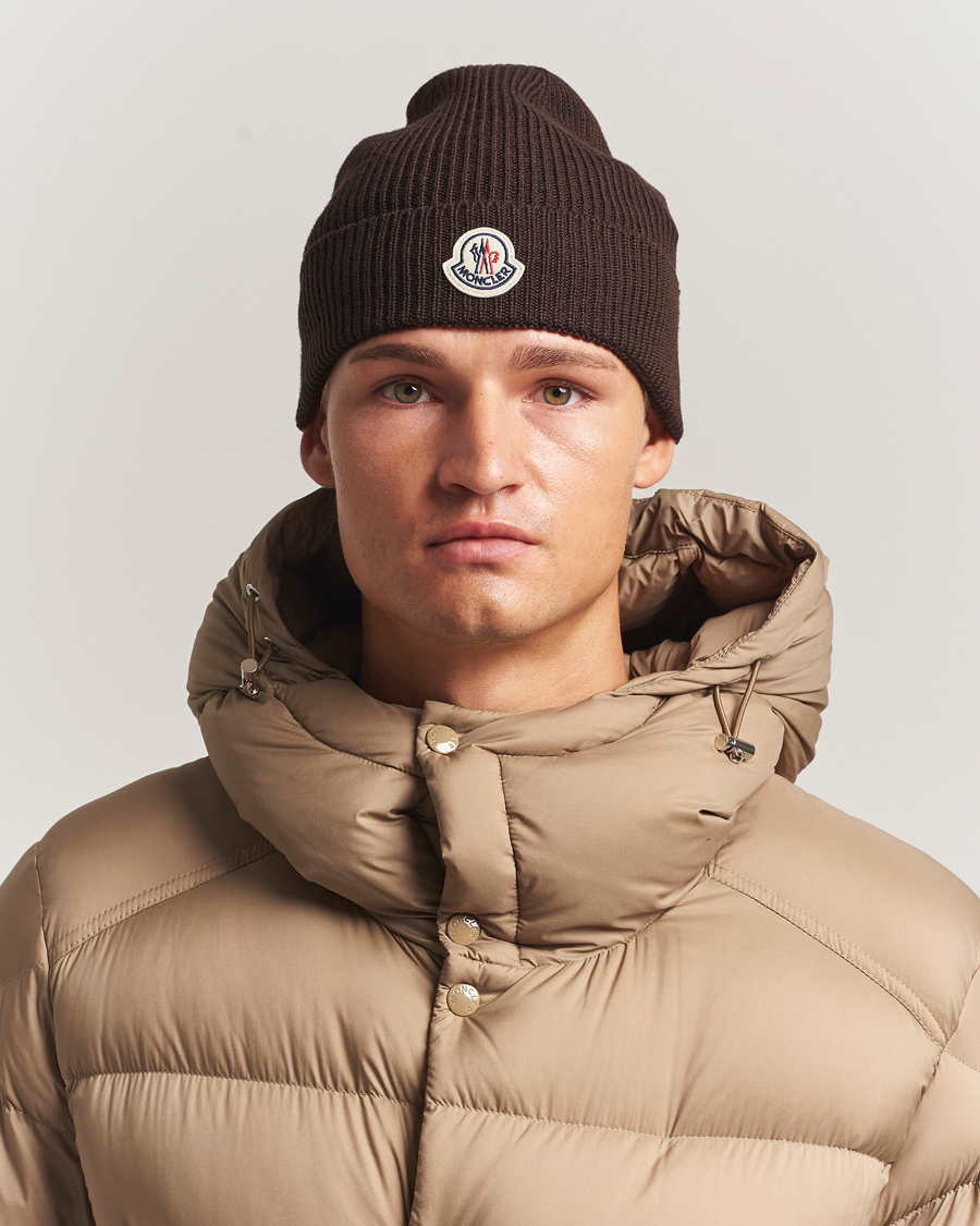 Moncler Rib Wool Beanie Brown at CareOfCarl.com