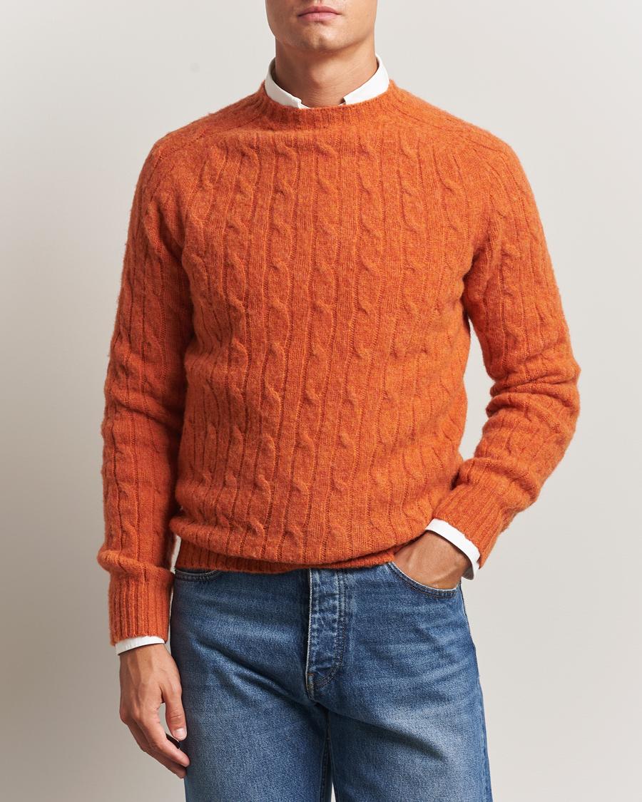 Men | Sweaters & Knitwear | Morris | Brushed Cable Sweater Orange