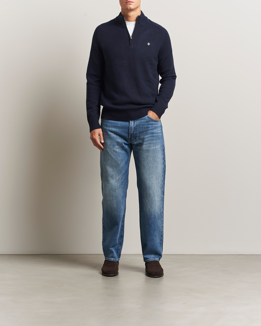 Men | Sweaters & Knitwear | Morris | Hertford Lambswool Merino Half Zip Navy