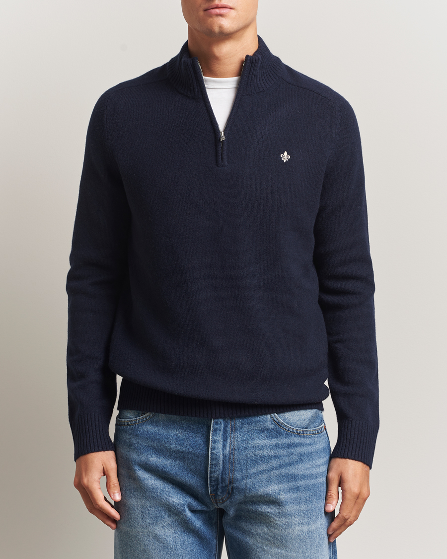 Men | Sweaters & Knitwear | Morris | Hertford Lambswool Merino Half Zip Navy