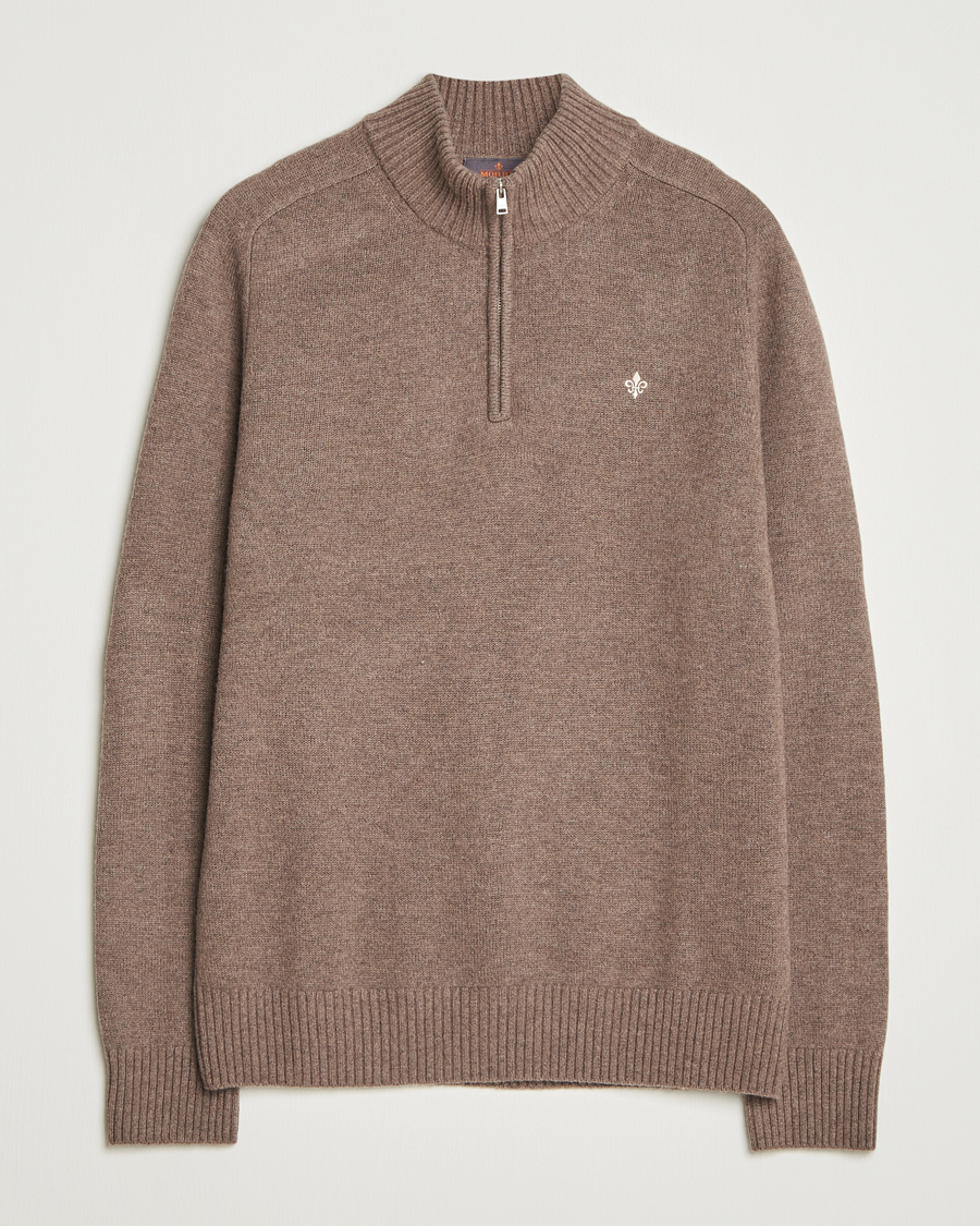 Men | Sweaters & Knitwear | Morris | Hertford Lambswool Merino Half Zip Brown
