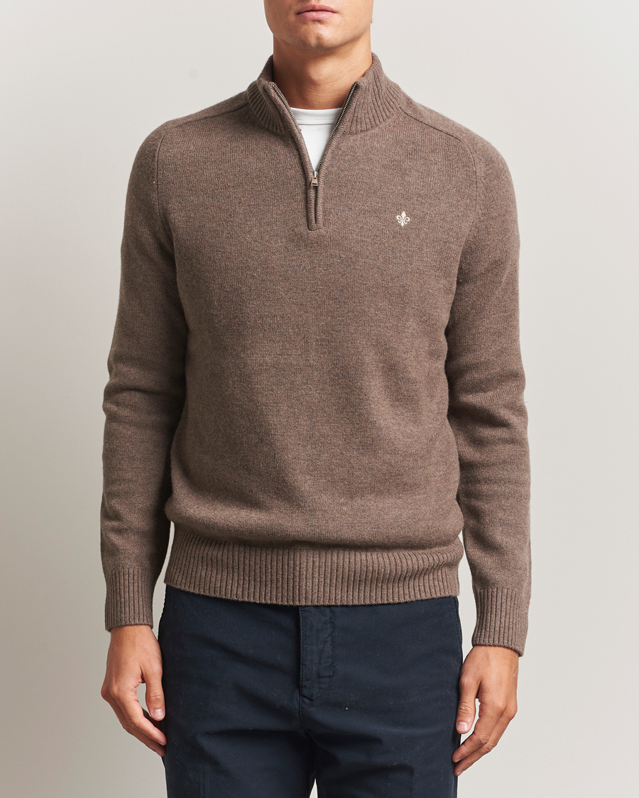 Men | Sweaters & Knitwear | Morris | Hertford Lambswool Merino Half Zip Brown