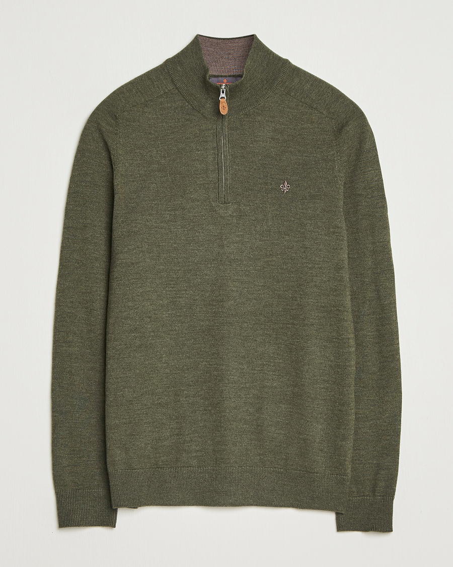 Men | Sweaters & Knitwear | Morris | John Merino Half Zip Olive