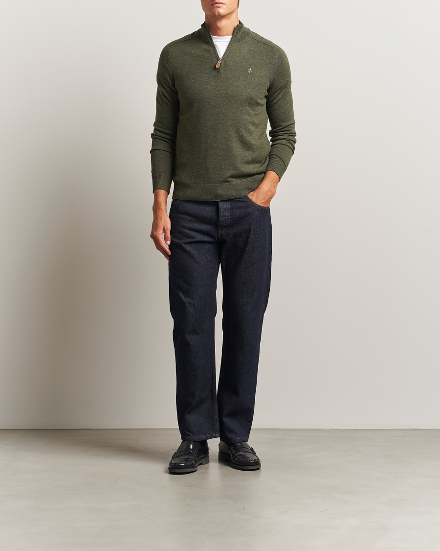 Men | Sweaters & Knitwear | Morris | John Merino Half Zip Olive