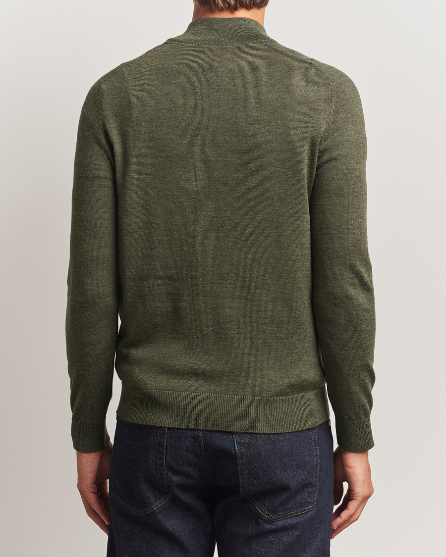 Men | Sweaters & Knitwear | Morris | John Merino Half Zip Olive