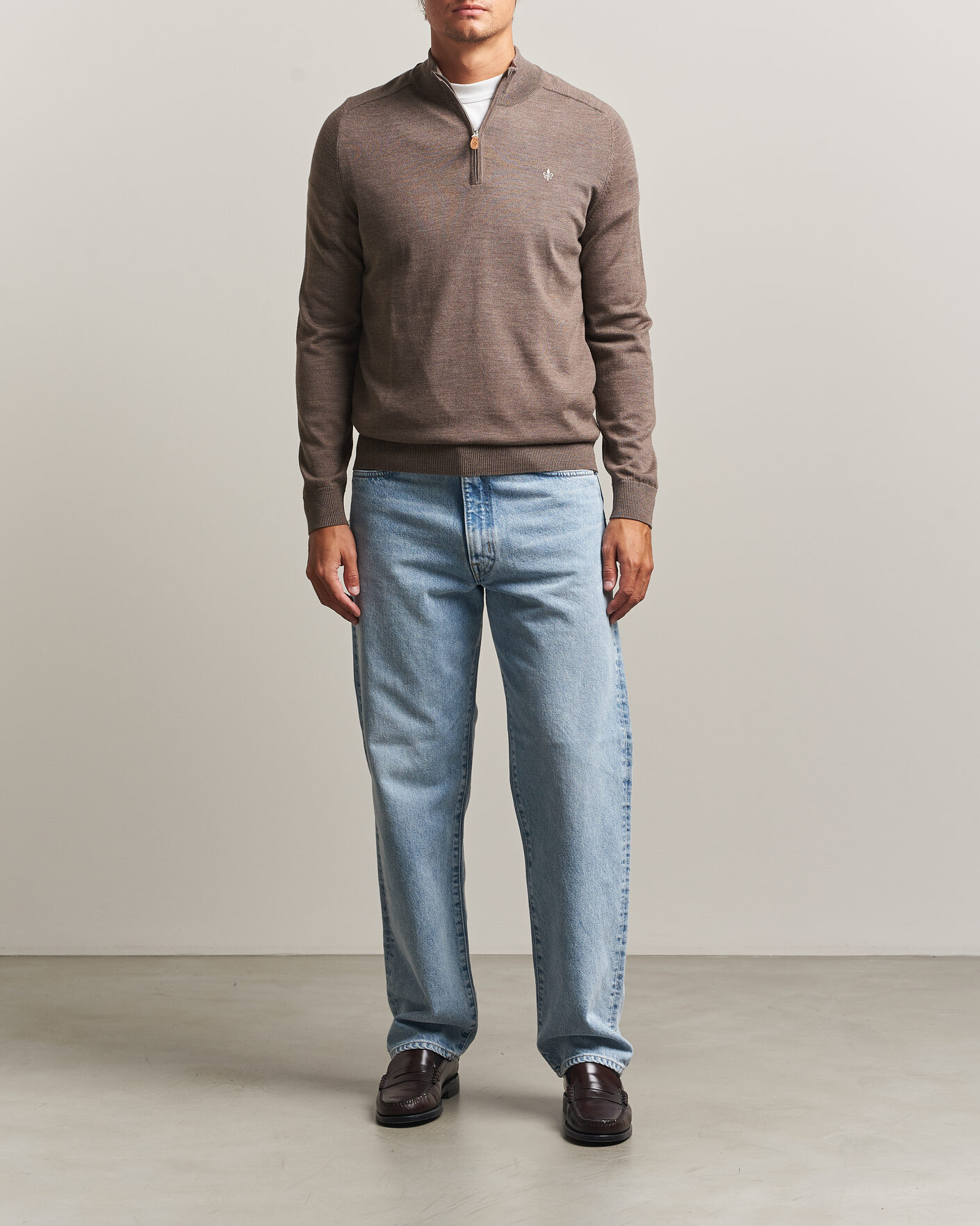 Men | Sweaters & Knitwear | Morris | John Merino Half Zip Brown