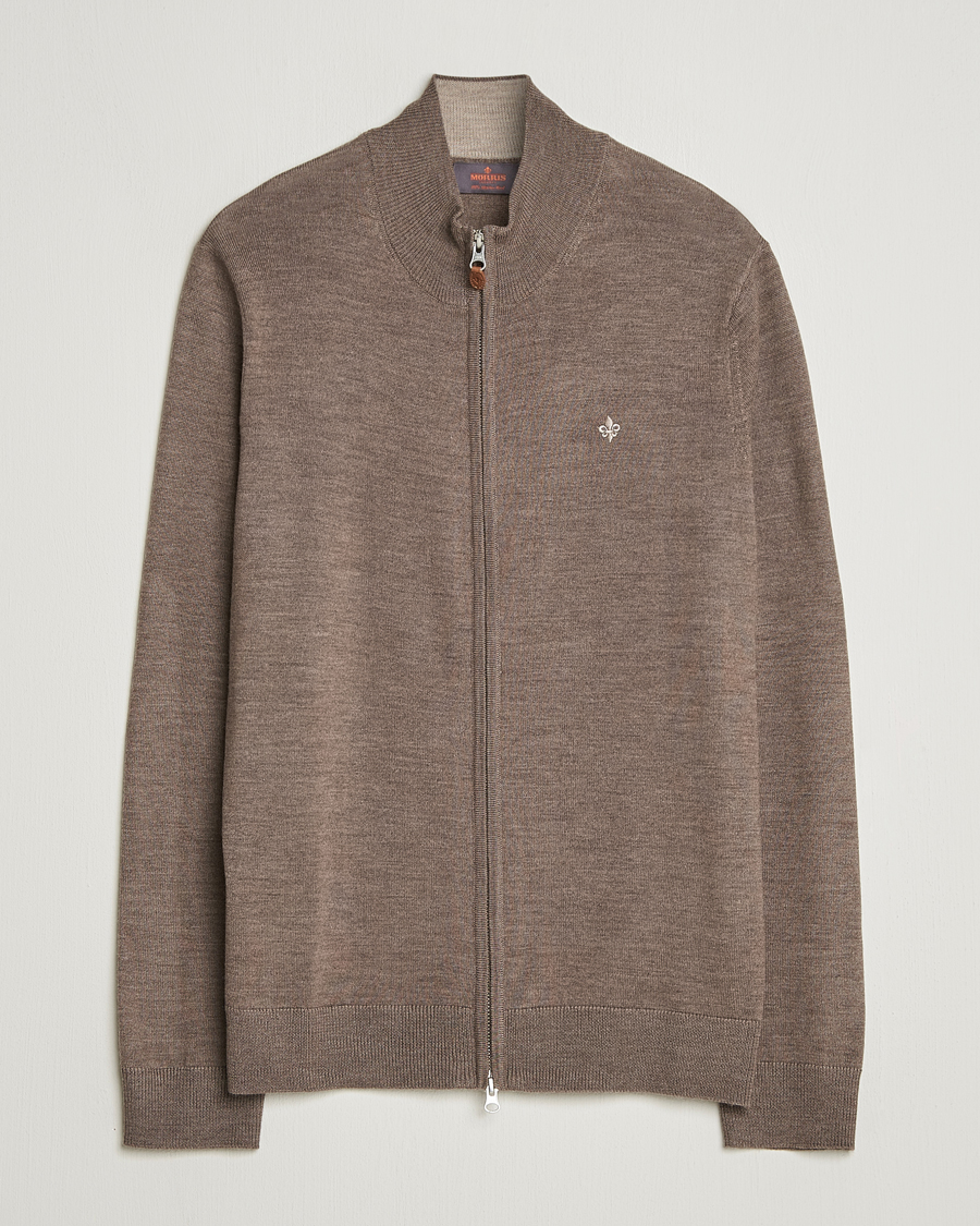 Men | Sweaters & Knitwear | Morris | Merino Full Zip Cardigan Brown