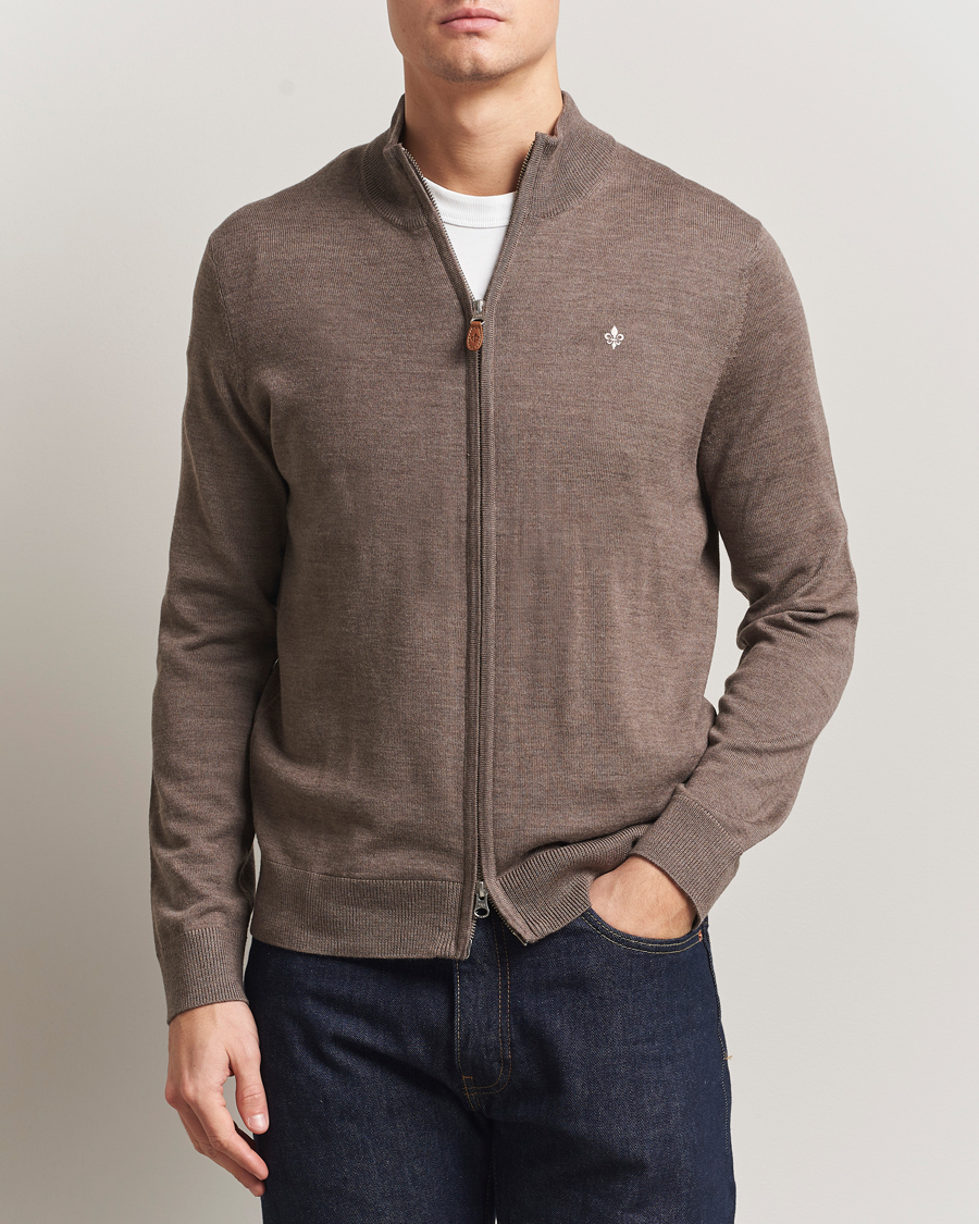 Men | Sweaters & Knitwear | Morris | Merino Full Zip Cardigan Brown