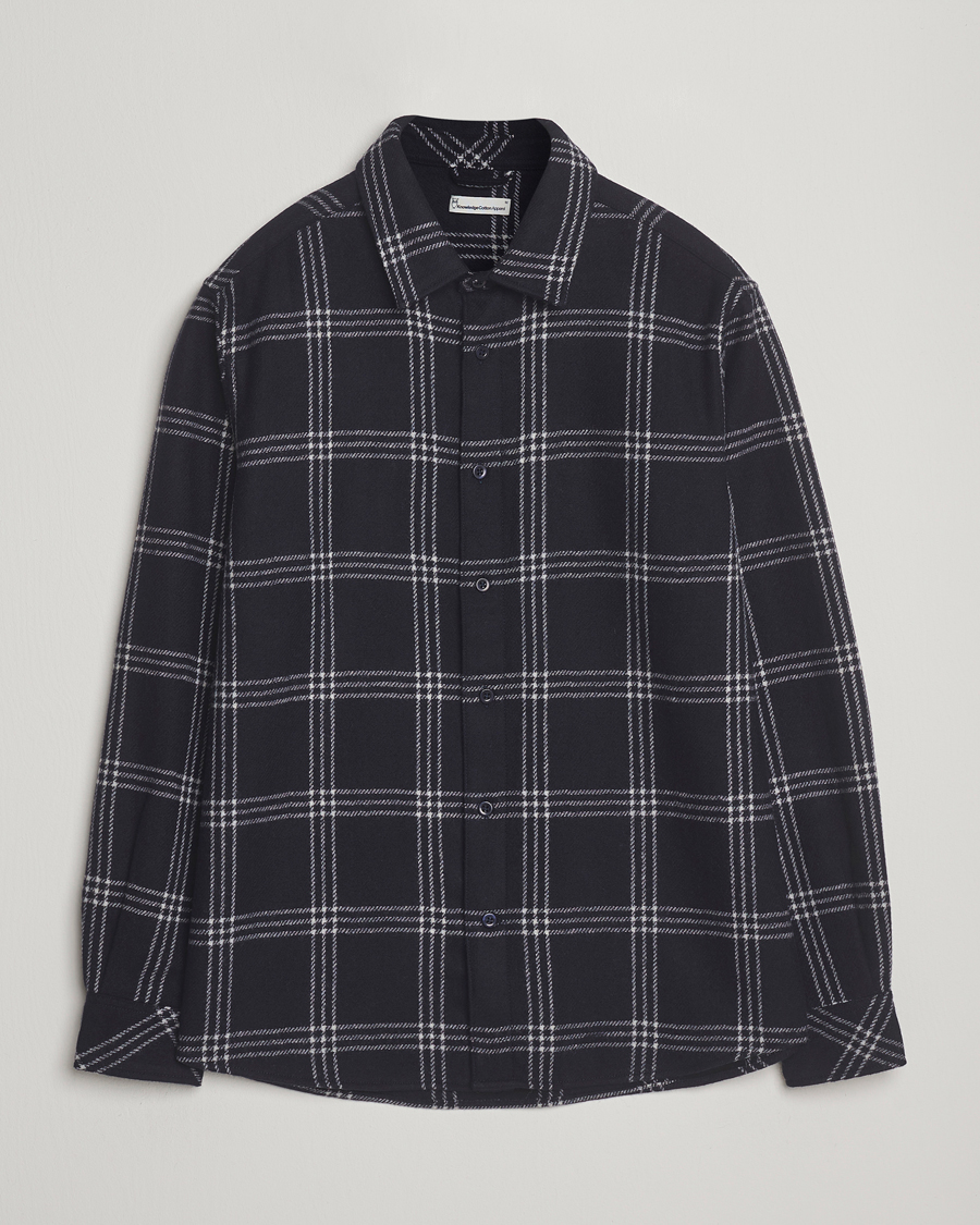 Men | Shirts | KnowledgeCotton Apparel | Merino Wool Check Overshirt Blue