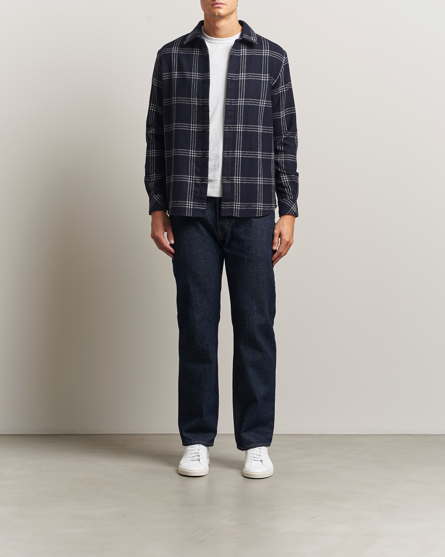 Men | Shirts | KnowledgeCotton Apparel | Merino Wool Check Overshirt Blue