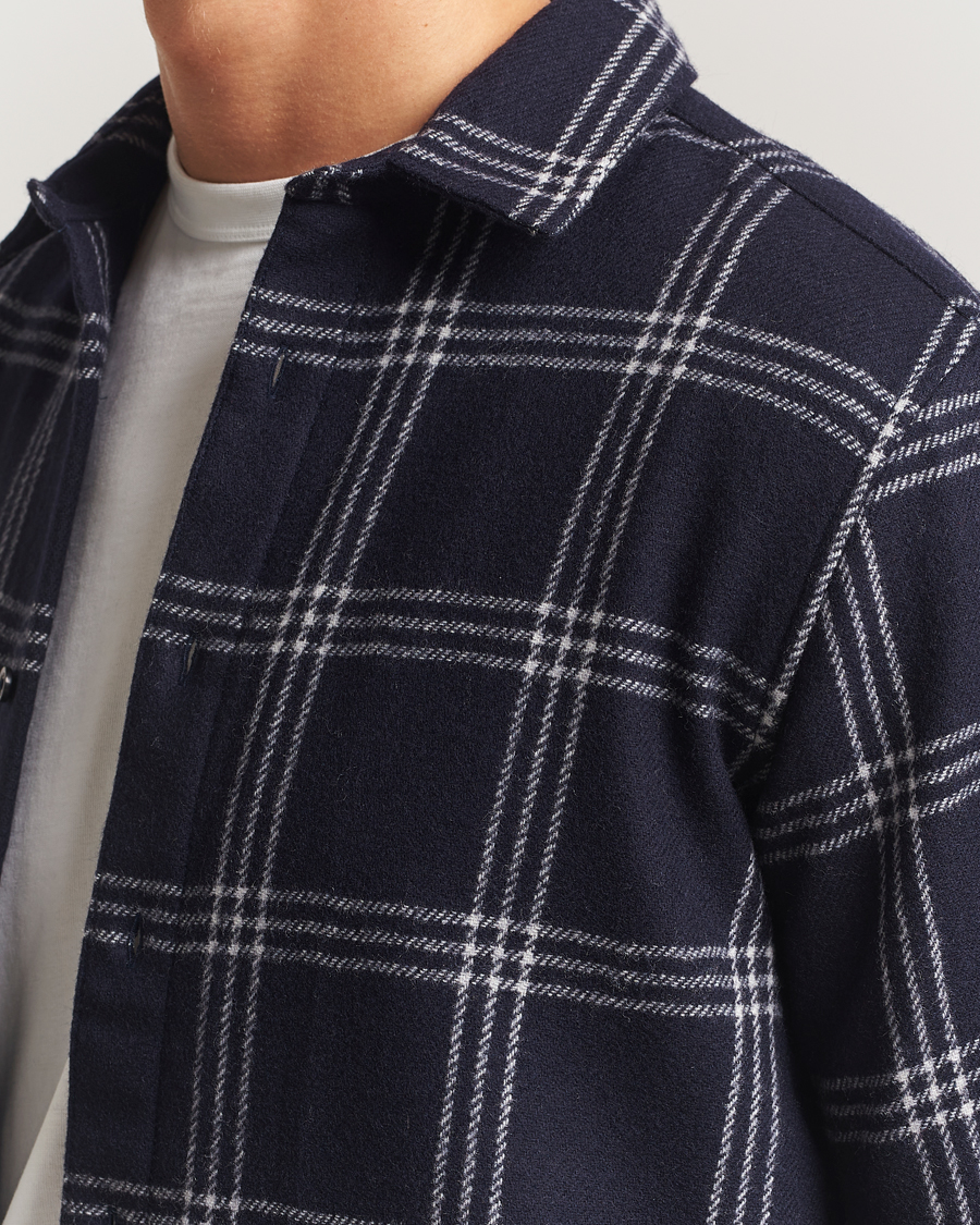 Men | Shirts | KnowledgeCotton Apparel | Merino Wool Check Overshirt Blue
