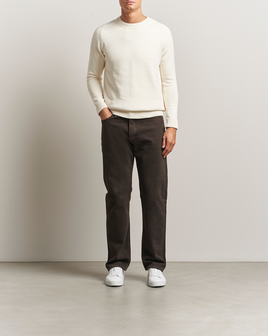 Men | Sweaters & Knitwear | KnowledgeCotton Apparel | Plain Knitted Cotton Crewneck Egret