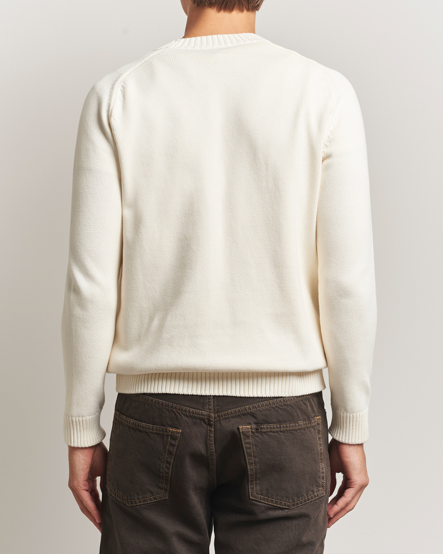 Men | Sweaters & Knitwear | KnowledgeCotton Apparel | Plain Knitted Cotton Crewneck Egret