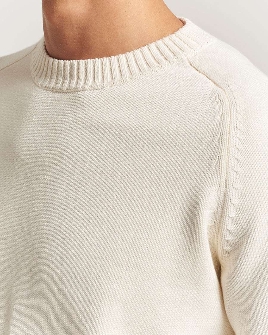 Men | Sweaters & Knitwear | KnowledgeCotton Apparel | Plain Knitted Cotton Crewneck Egret