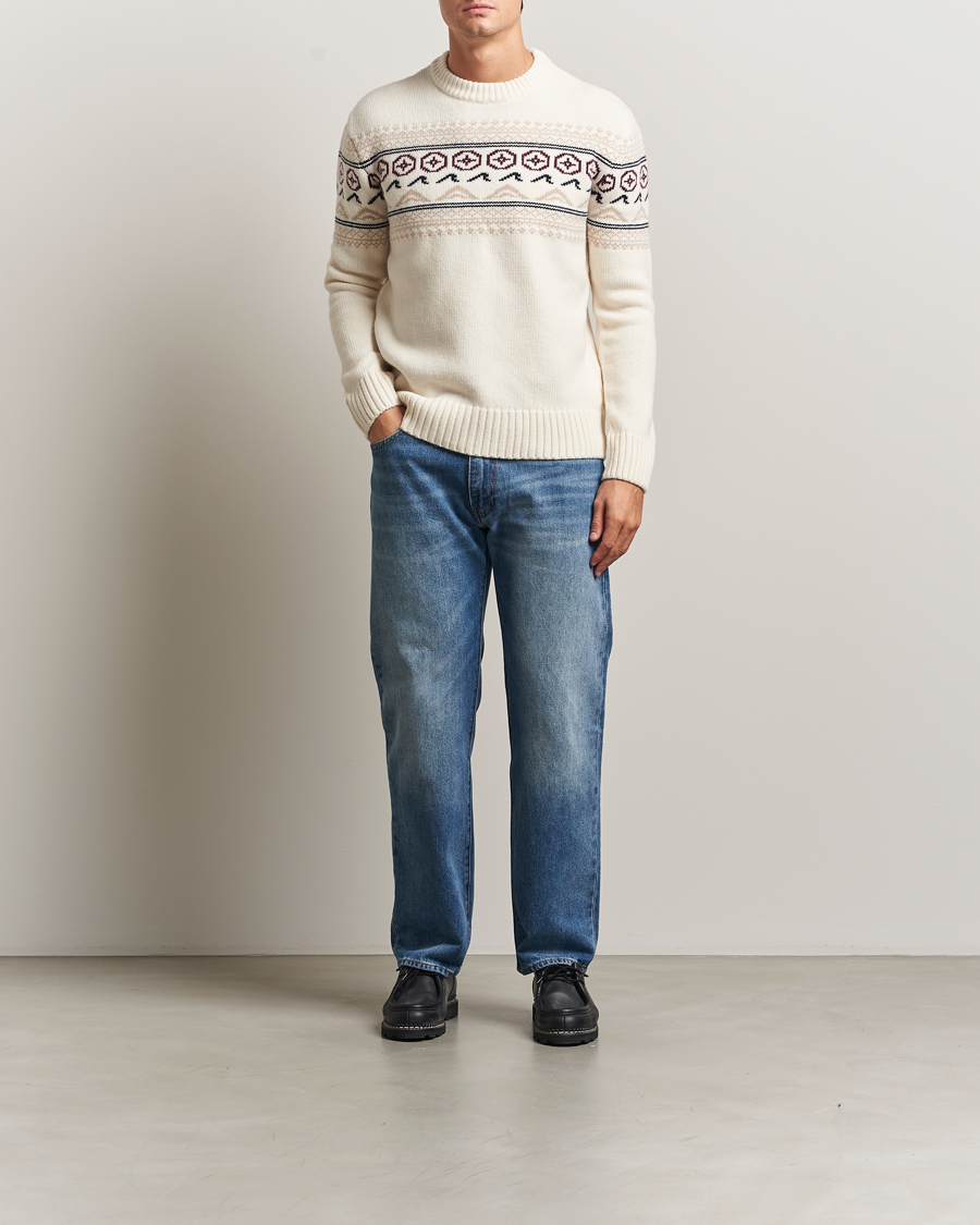 Men | Sweaters & Knitwear | KnowledgeCotton Apparel | Lambswool Knitted Crewneck Egret