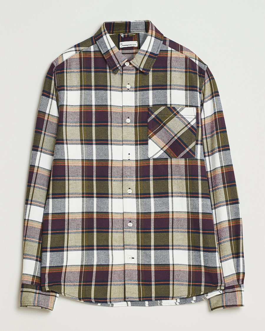 Men | Shirts | KnowledgeCotton Apparel | Cotton Checked Flannel Shirt Green