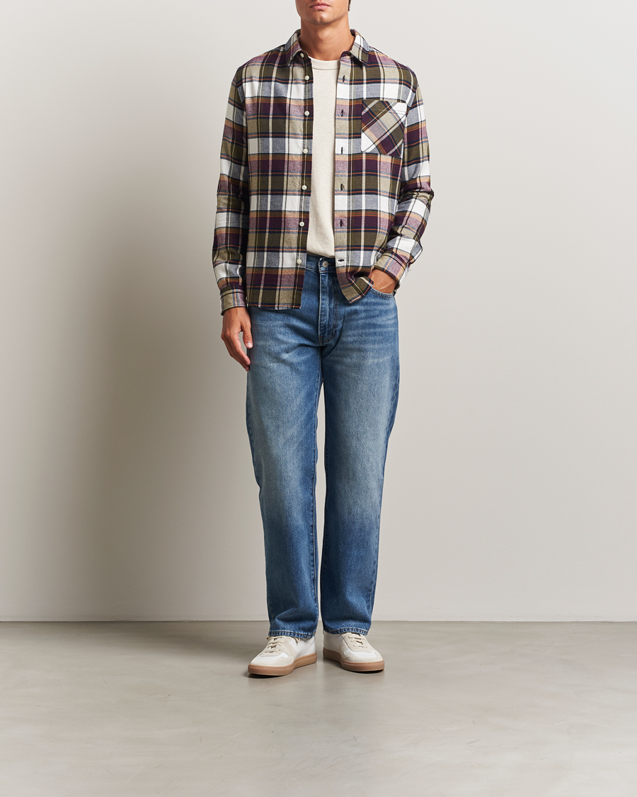 Men | Shirts | KnowledgeCotton Apparel | Cotton Checked Flannel Shirt Green