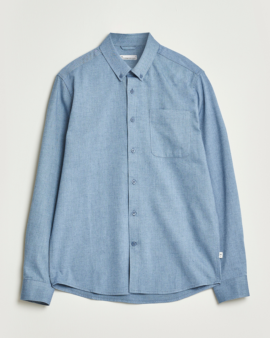 Men | Shirts | KnowledgeCotton Apparel | Regular Fit Melange Flannel Shirt Denim